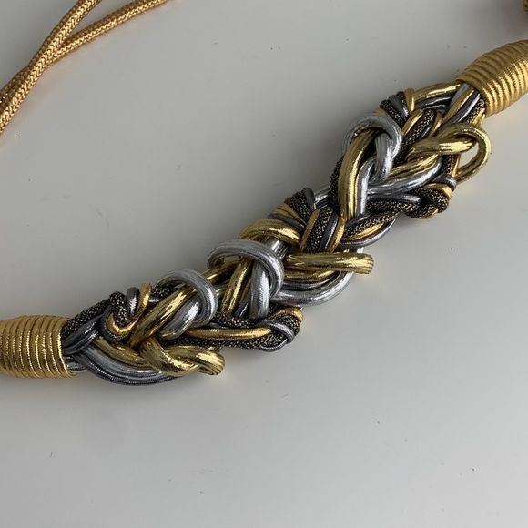 Vintage 90’s boho braided belt gold silver - Picture 2 of 5